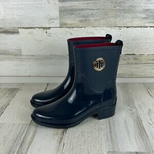 Tommy Hilfiger womens 5 navy blue ankle rain boots new waterproof low heel